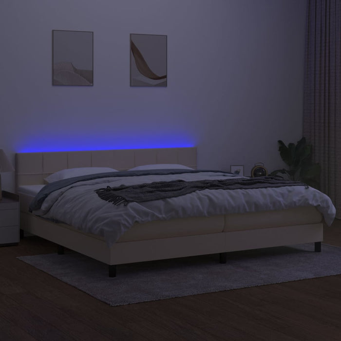 Pat cu arcuri, saltea și LED, crem, 200x200 cm, textil - WALTI WALTI