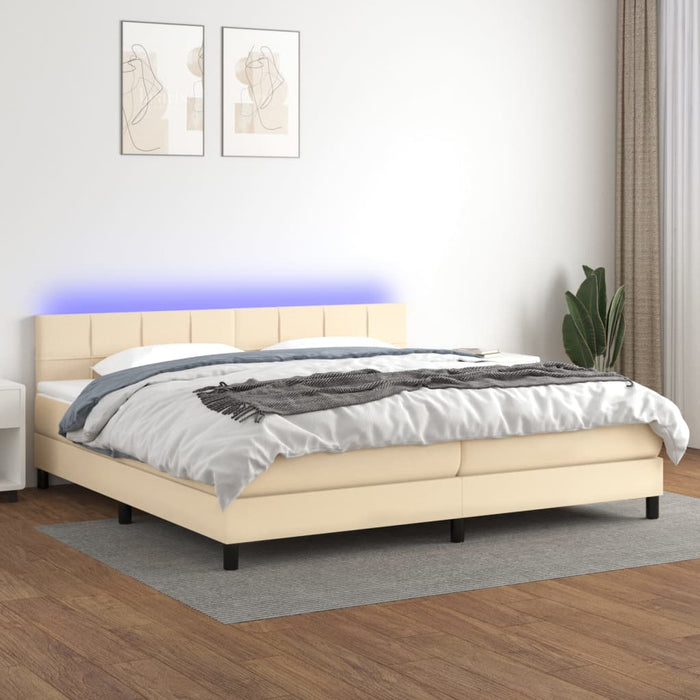 Pat cu arcuri, saltea și LED, crem, 200x200 cm, textil - WALTI WALTI