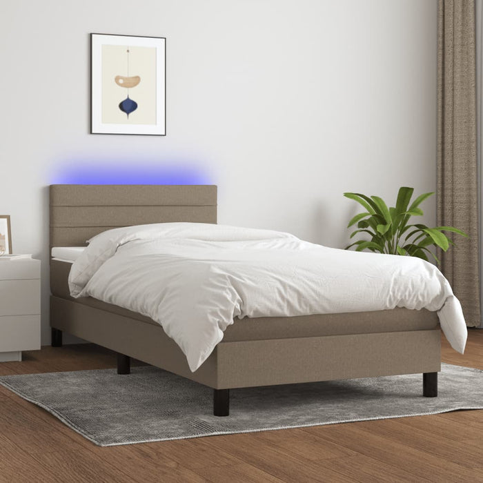 Pat cu arcuri, saltea și LED, gri taupe, 80x200 cm, textil - WALTI WALTI