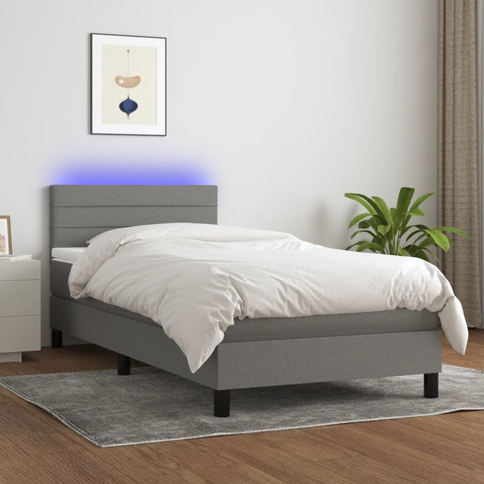 Pat cu arcuri, saltea și LED, gri închis, 90x190 cm, textil - WALTI WALTI