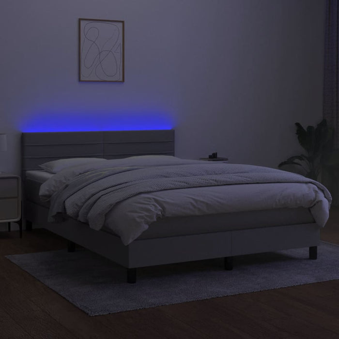 Pat cu arcuri, saltea și LED, gri deschis, 140x190 cm, textil - WALTI WALTI