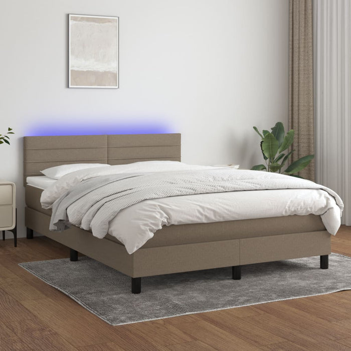Pat cu arcuri, saltea și LED, gri taupe, 140x190 cm, textil - WALTI WALTI