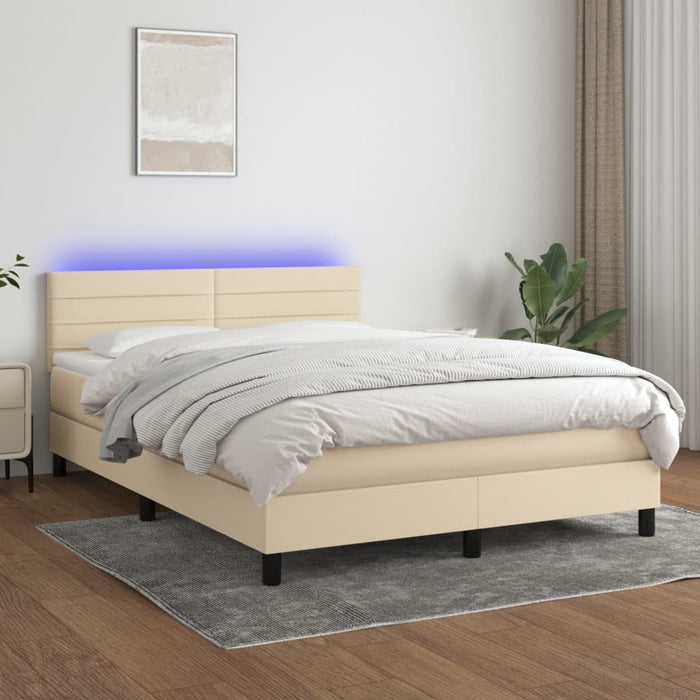 Pat cu arcuri, saltea și LED, crem, 140x190 cm, textil - WALTI WALTI