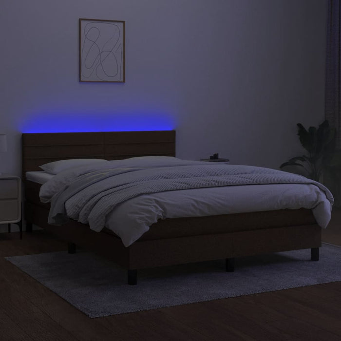 Pat cu arcuri, saltea și LED, maro închis, 140x200 cm, textil - WALTI WALTI