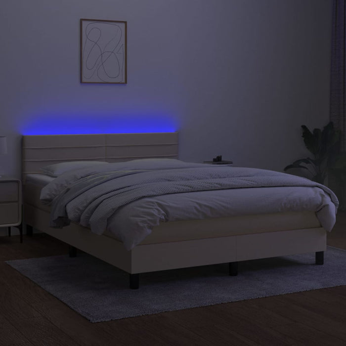 Pat cu arcuri, saltea și LED, crem, 140x200 cm, textil - WALTI WALTI