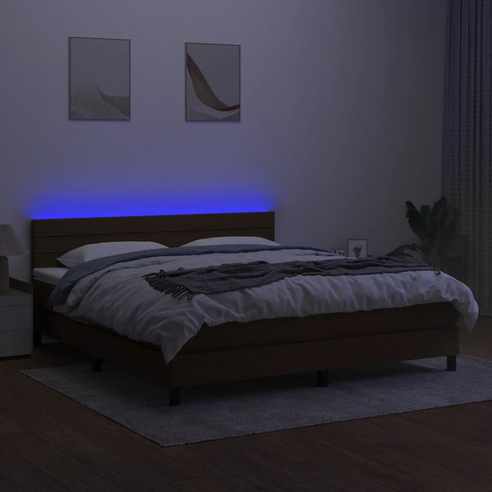 Pat cu arcuri, saltea și LED, maro închis, 160x200 cm, textil - WALTI WALTI