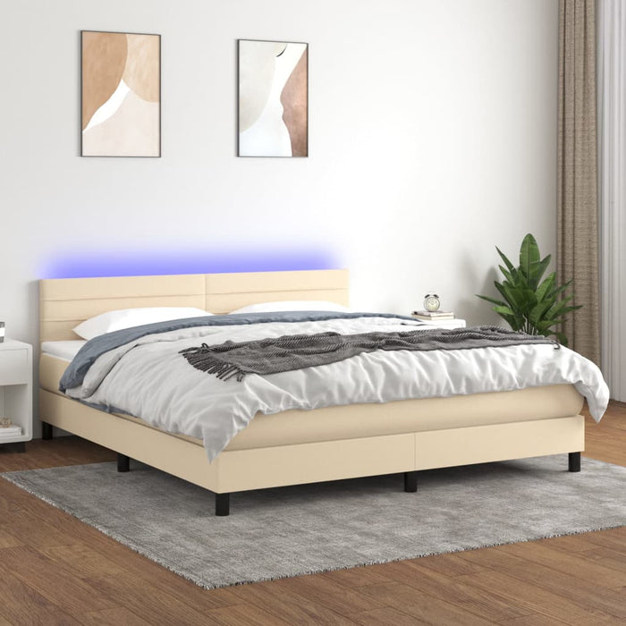 Pat cu arcuri, saltea și LED, crem, 160x200 cm, textil WALTI