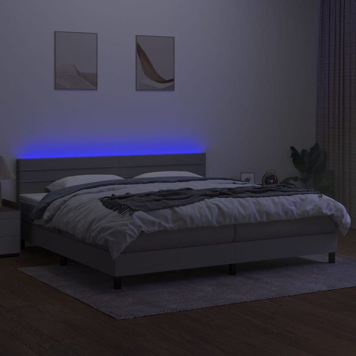 Pat cu arcuri, saltea și LED, gri deschis, 200x200 cm, textil - WALTI WALTI