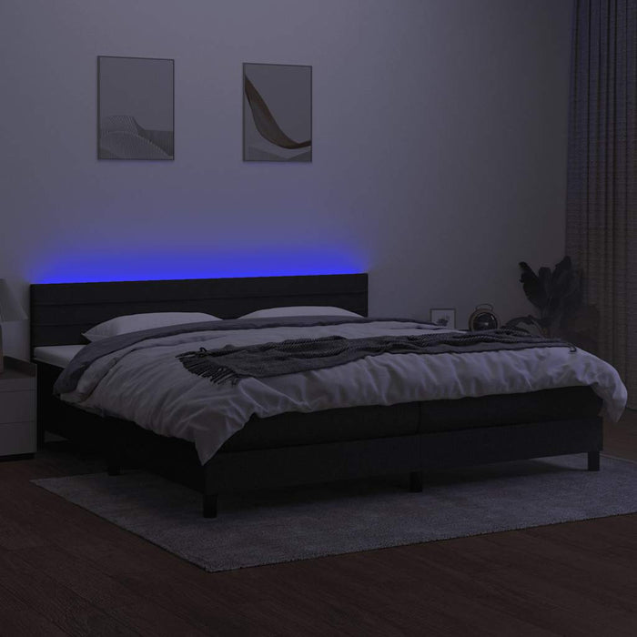 Pat cu arcuri, saltea și LED, negru, 200x200 cm, textil - WALTI WALTI