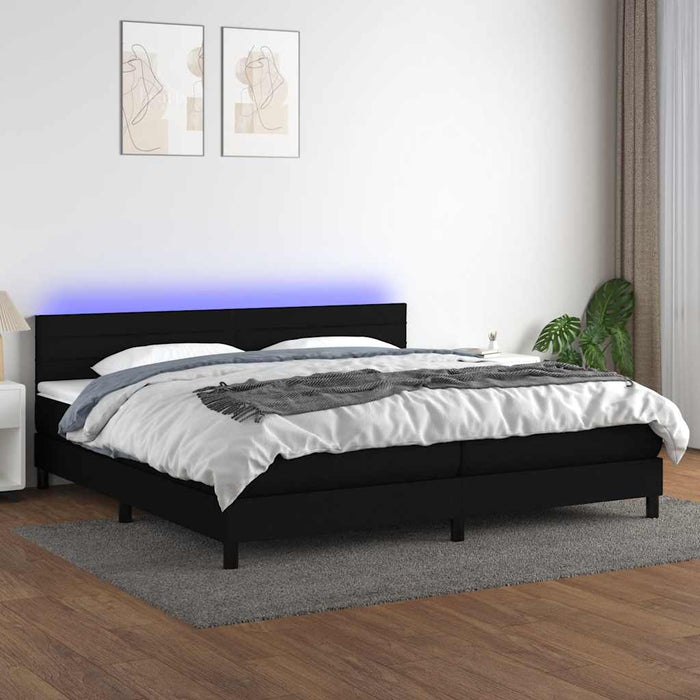 Pat cu arcuri, saltea și LED, negru, 200x200 cm, textil - WALTI WALTI