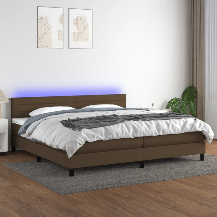 Pat cu arcuri, saltea și LED, maro închis, 200x200 cm, textil - WALTI WALTI