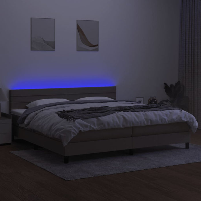 Pat cu arcuri, saltea și LED, gri taupe, 200x200 cm, textil - WALTI WALTI