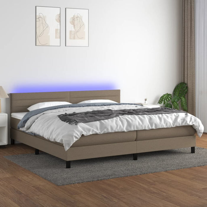 Pat cu arcuri, saltea și LED, gri taupe, 200x200 cm, textil - WALTI WALTI
