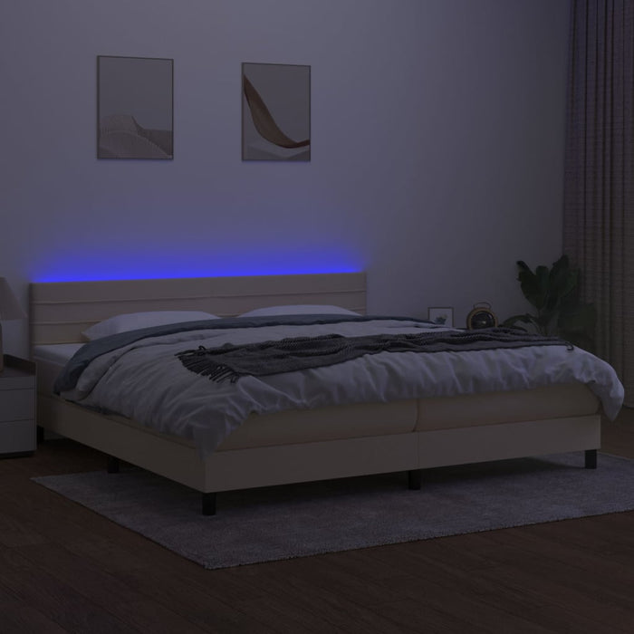 Pat cu arcuri, saltea și LED, crem, 200x200 cm, textil - WALTI WALTI