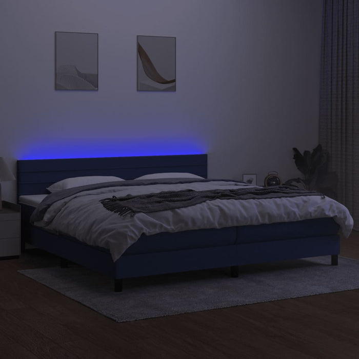 Pat cu arcuri, saltea și LED, albastru, 200x200 cm, textil - WALTI WALTI