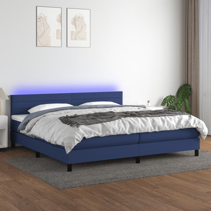 Pat cu arcuri, saltea și LED, albastru, 200x200 cm, textil - WALTI WALTI