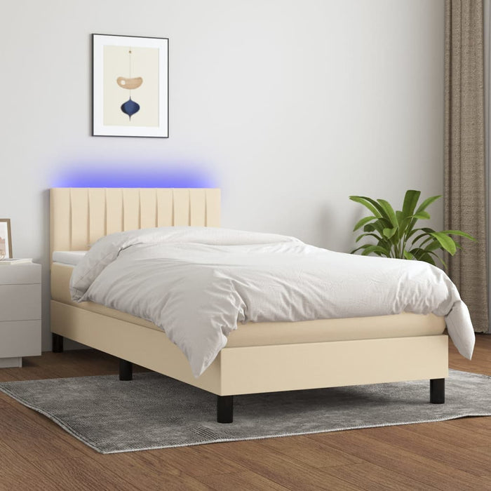 Pat cu arcuri, saltea și LED, crem, 90x190 cm, textil - WALTI WALTI