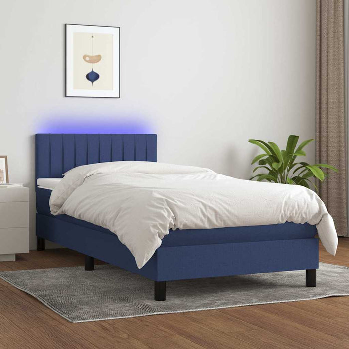 Pat cu arcuri, saltea și LED, albastru, 90x190 cm, textil - WALTI WALTI