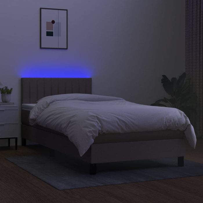 Pat cu arcuri, saltea și LED, gri taupe, 90x200 cm, textil - WALTI WALTI