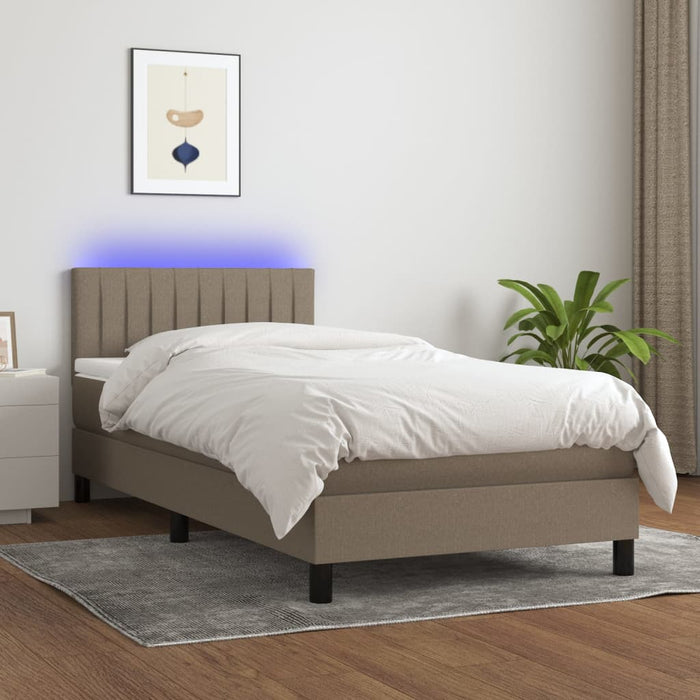 Pat cu arcuri, saltea și LED, gri taupe, 90x200 cm, textil - WALTI WALTI