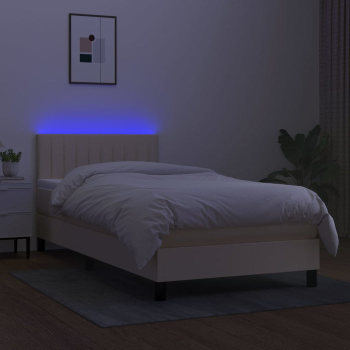 Pat cu arcuri, saltea și LED, crem, 90x200 cm, textil - WALTI WALTI