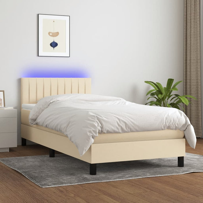 Pat cu arcuri, saltea și LED, crem, 90x200 cm, textil - WALTI WALTI