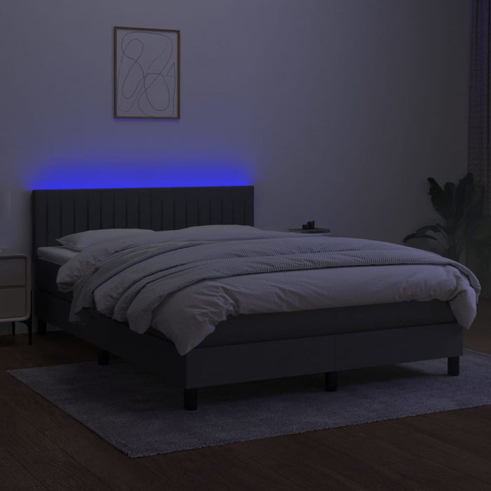 Pat cu arcuri, saltea și LED, gri închis, 140x190 cm, textil - WALTI WALTI
