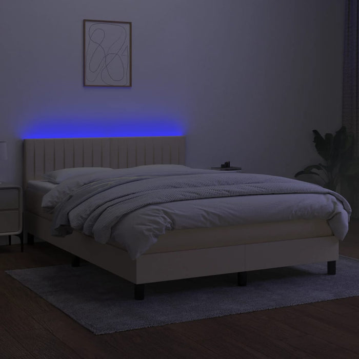 Pat cu arcuri, saltea și LED, crem, 140x200 cm, textil - WALTI WALTI
