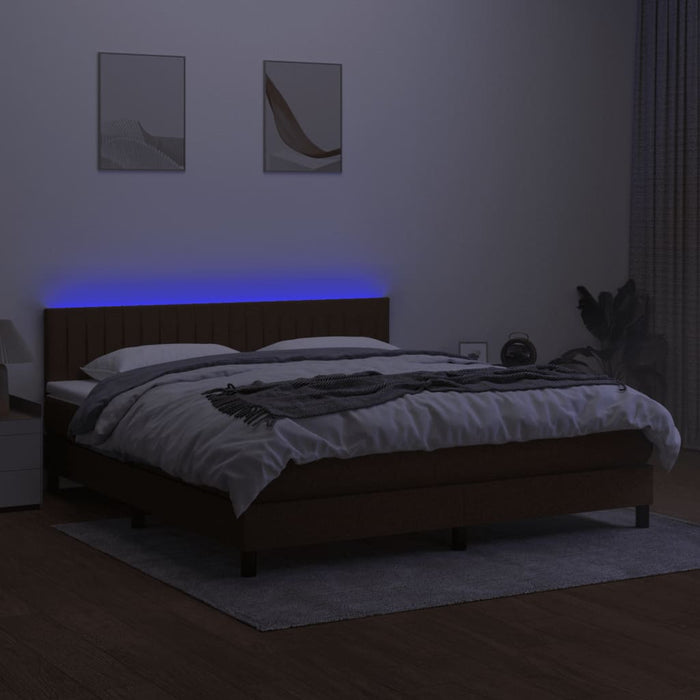 Pat cu arcuri, saltea și LED, maro închis, 160x200 cm, textil - WALTI WALTI