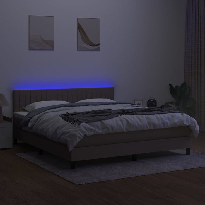 Pat cu arcuri, saltea și LED, gri taupe, 160x200 cm, textil WALTI