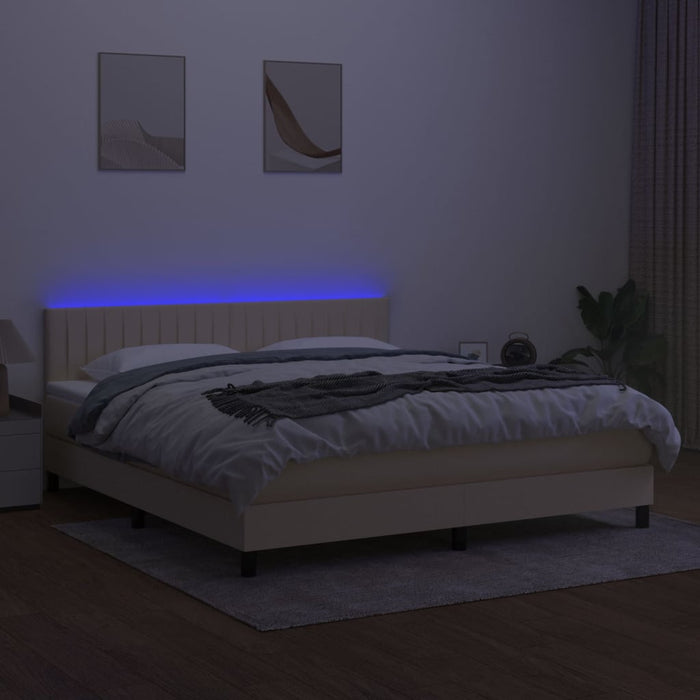 Pat cu arcuri, saltea și LED, crem, 160x200 cm, textil WALTI