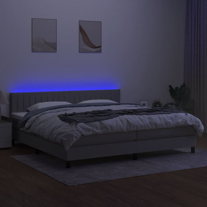 Pat cu arcuri, saltea și LED, gri deschis, 200x200 cm, textil - WALTI WALTI