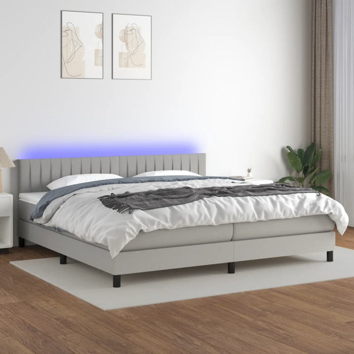 Pat cu arcuri, saltea și LED, gri deschis, 200x200 cm, textil - WALTI WALTI