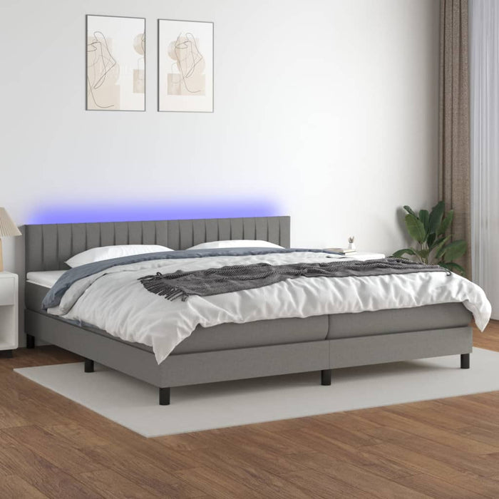 Pat cu arcuri, saltea și LED, gri închis, 200x200 cm, textil - WALTI WALTI