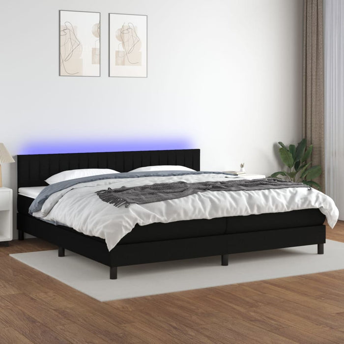 Pat cu arcuri, saltea și LED, negru, 200x200 cm, textil - WALTI WALTI