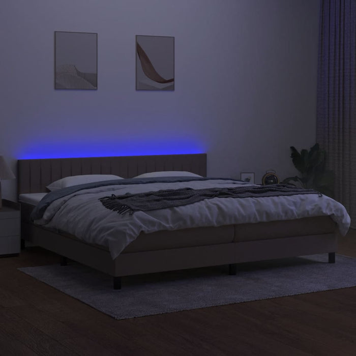 Pat cu arcuri, saltea și LED, gri taupe, 200x200 cm, textil - WALTI WALTI