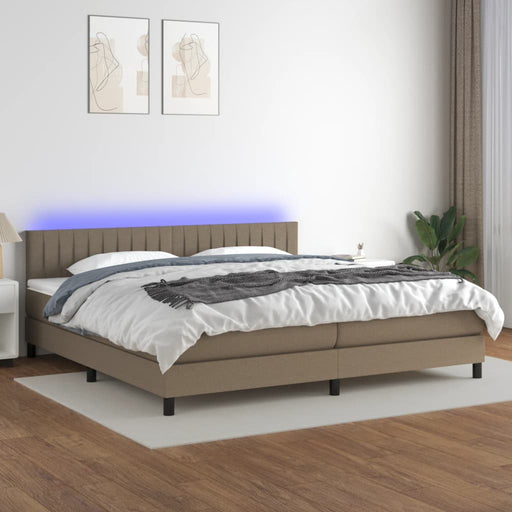 Pat cu arcuri, saltea și LED, gri taupe, 200x200 cm, textil - WALTI WALTI