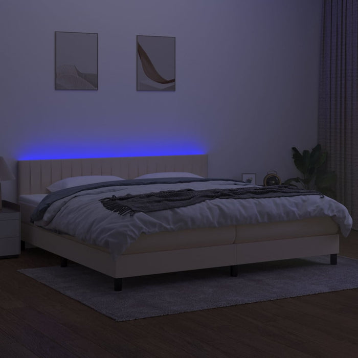 Pat cu arcuri, saltea și LED, crem, 200x200 cm, textil - WALTI WALTI
