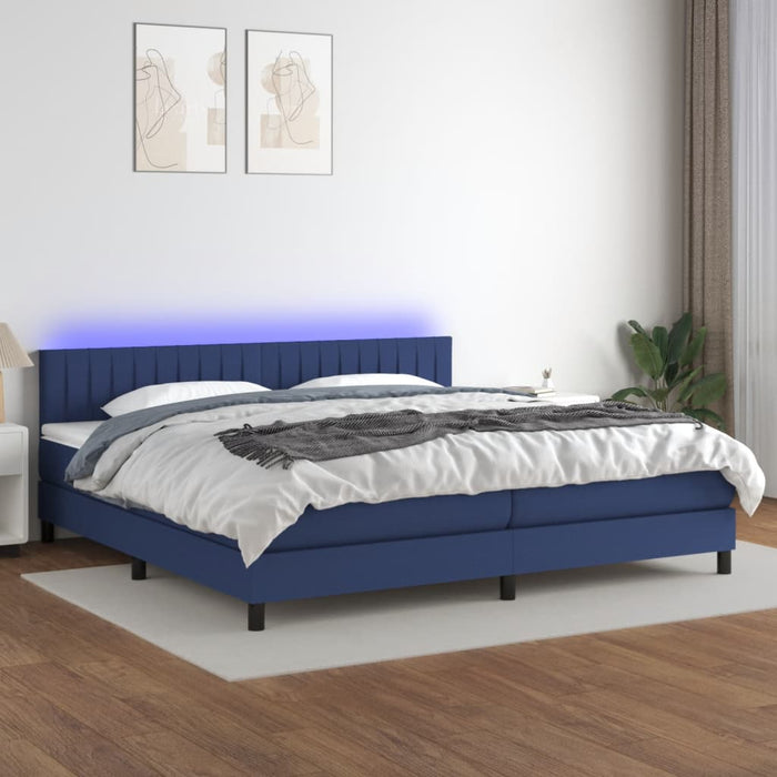 Pat cu arcuri, saltea și LED, albastru, 200x200 cm, textil - WALTI WALTI