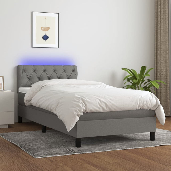 Pat cu arcuri, saltea și LED, gri închis, 80x200 cm, textil - WALTI WALTI