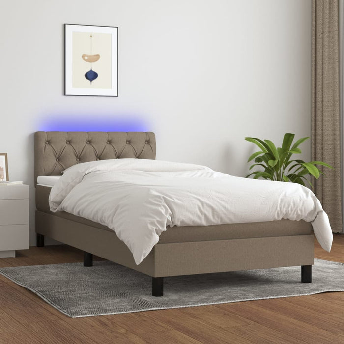 Pat cu arcuri, saltea și LED, gri taupe, 80x200 cm, textil WALTI