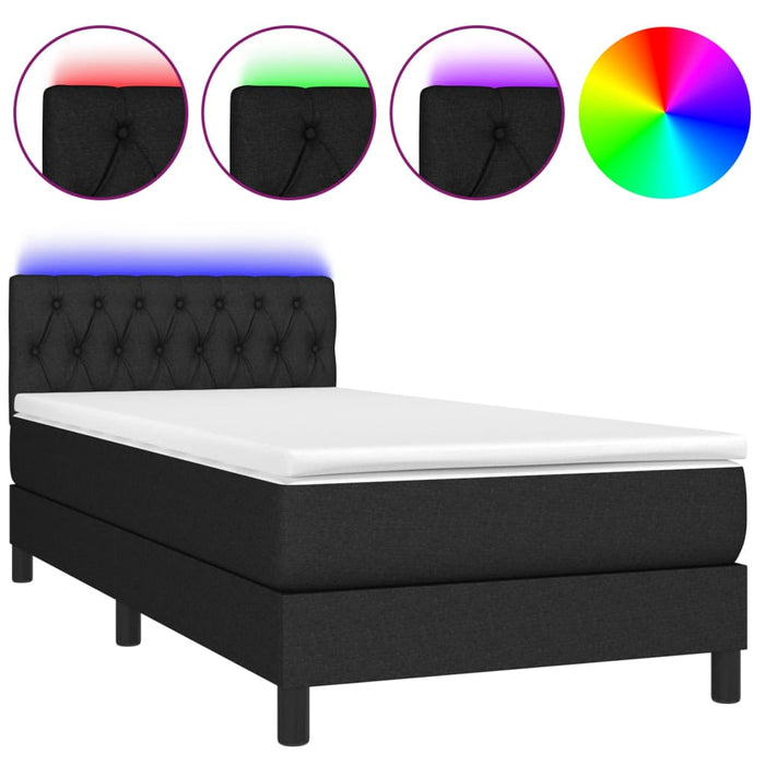 Pat cu arcuri, saltea și LED, negru, 90x190 cm, textil - WALTI WALTI