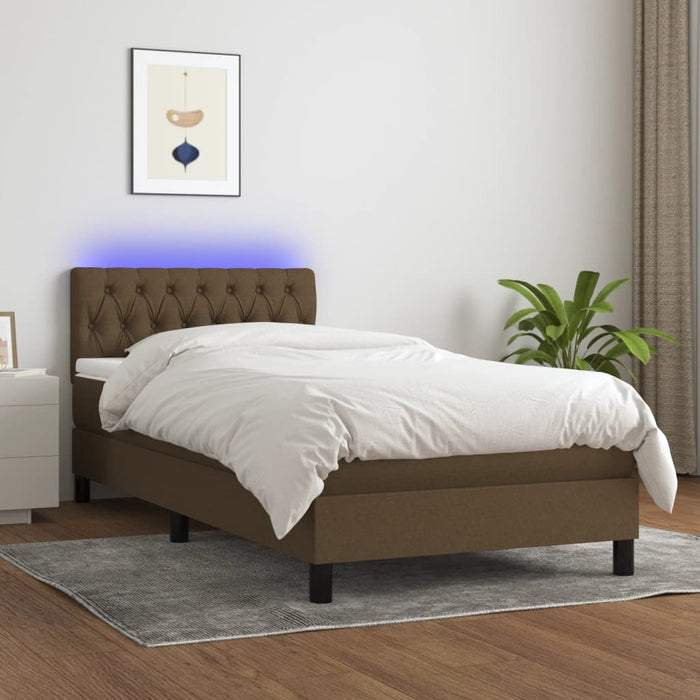 Pat cu arcuri, saltea și LED, maro închis, 90x190 cm, textil - WALTI WALTI