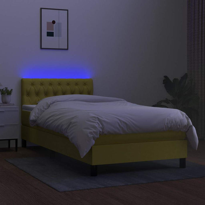 Pat cu arcuri, saltea și LED, verde, 90x190 cm, textil WALTI