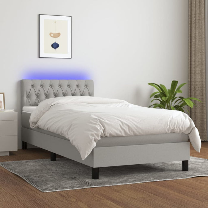 Pat cu arcuri, saltea și LED, gri deschis, 90x200 cm, textil - WALTI WALTI