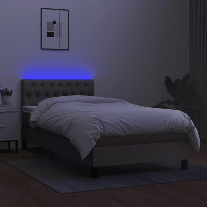 Pat cu arcuri, saltea și LED, gri taupe, 90x200 cm, textil - WALTI WALTI