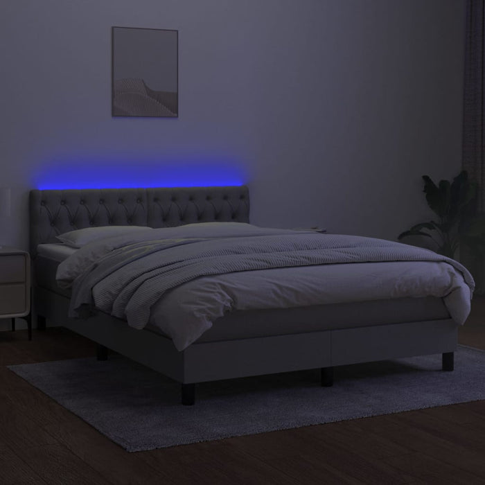 Pat cu arcuri, saltea și LED, gri deschis, 140x190 cm, textil - WALTI WALTI