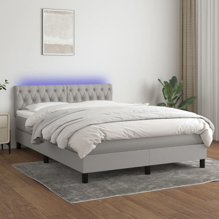 Pat cu arcuri, saltea și LED, gri deschis, 140x190 cm, textil - WALTI WALTI