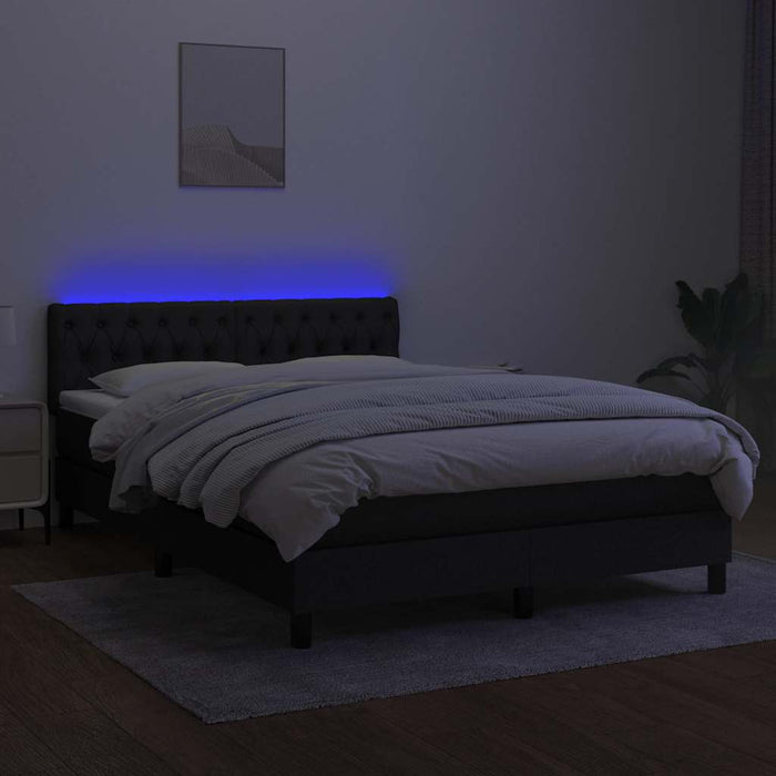 Pat cu arcuri, saltea și LED, negru, 140x190 cm, textil - WALTI WALTI