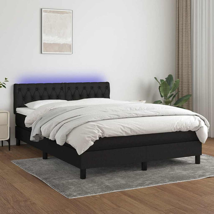 Pat cu arcuri, saltea și LED, negru, 140x190 cm, textil - WALTI WALTI